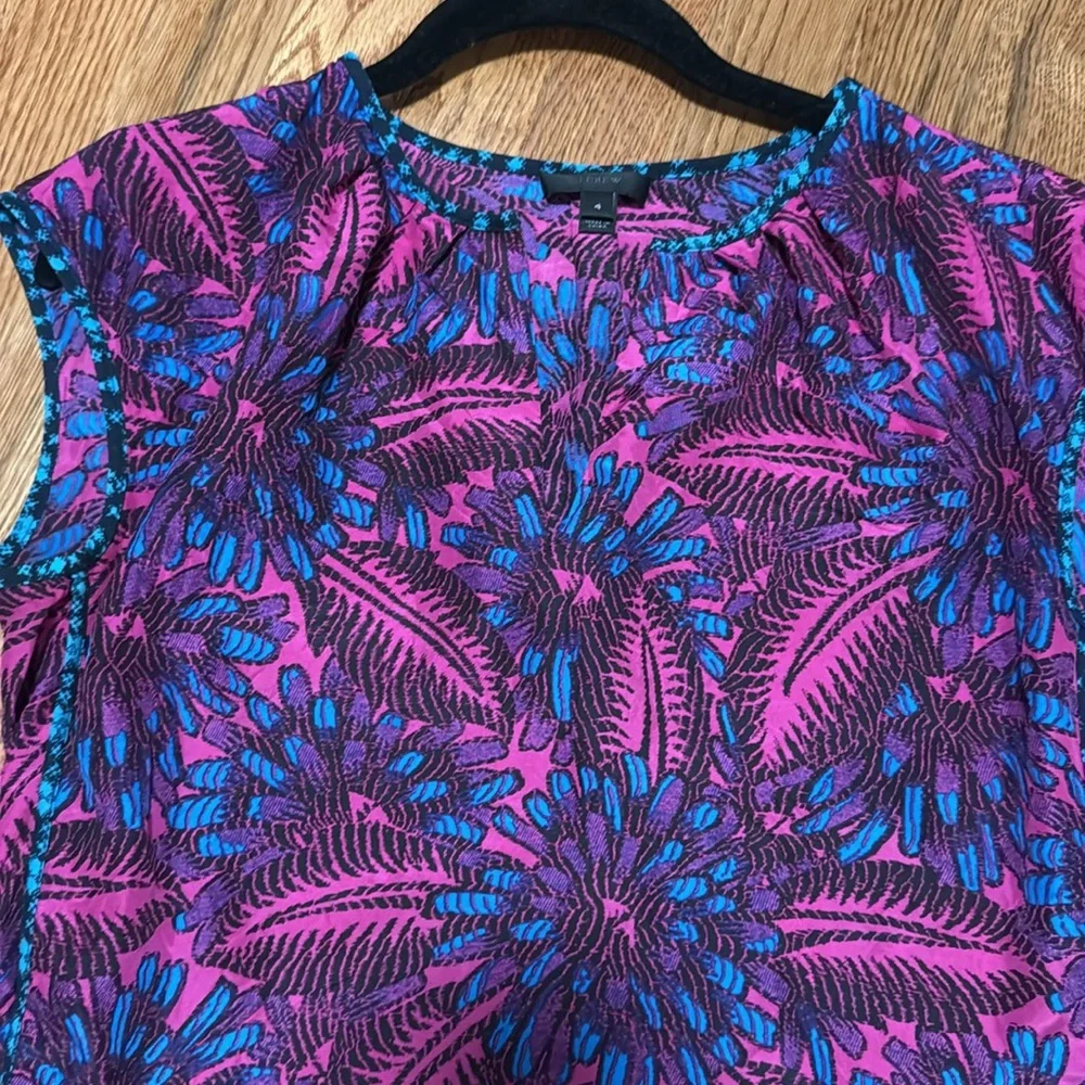 JCrew fuchsia and turquoise sleeveless floral print silk blouse size 4 - Picture 3 of 8